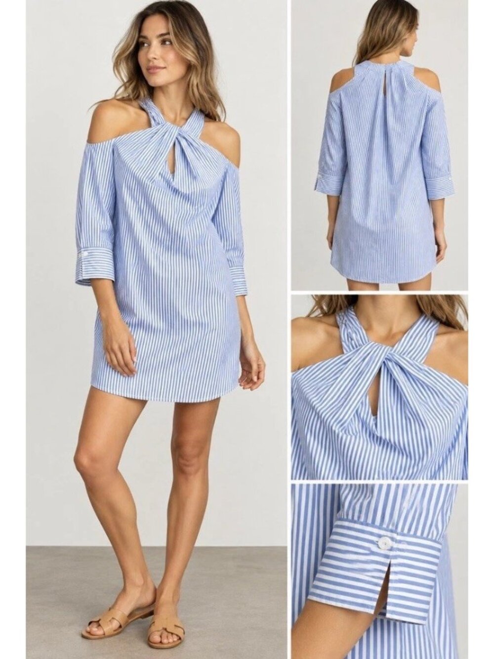 Rag & Bone Womens S Blue White Striped Cold Shoulder Shirt Dress Cotton USA